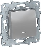 Выключатель кнопочный с подсветкой без рамки Schneider Electric Unica New 1-кл. алюминий картинка